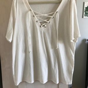Plus Size Lovesick White Lace Up Top